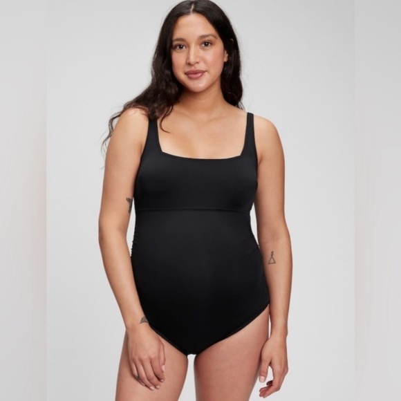 NWT! GAP Black Maternity Recycled Square Neck One-Piece Swimsuit 🌸 - Picture 1 of 2
